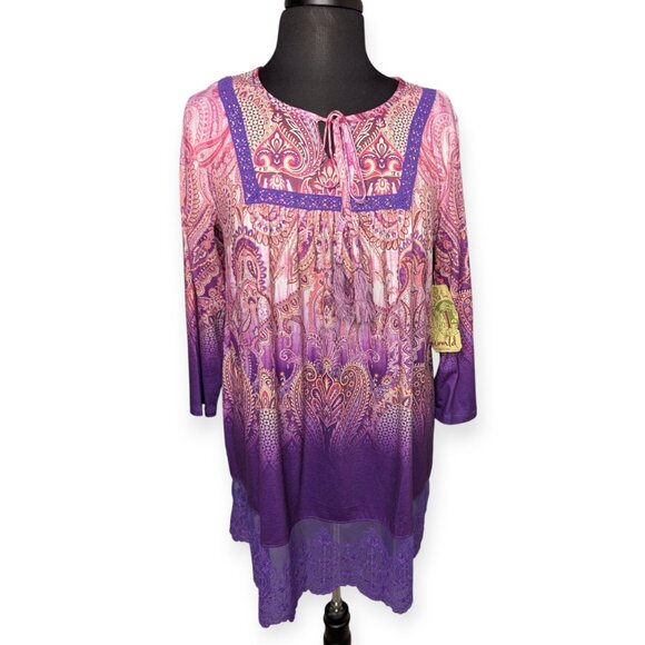 One World Live and Let Live Vibrant Paisley Dress  Purple & Pink Size Large NWT - Picture 1 of 16